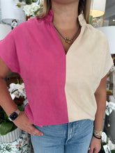 Load image into Gallery viewer, Cream/Pink Colorblock Suede Top (THML)
