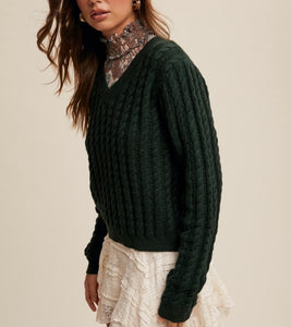 Hunter Green Classic V-Neck Sweater