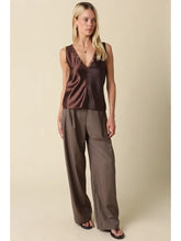 Load image into Gallery viewer, Satin Lace Trim V-Neck Tank Top Brown