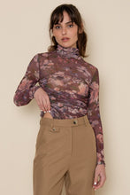 Load image into Gallery viewer, Burgundy Floral Shirring Mock Neck Bodysuit