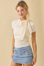 Load image into Gallery viewer, Cream SS Sweater w/ Bow Neck Tie