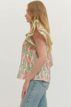 Load image into Gallery viewer, Coral/Green Printed Flutter Slv Top