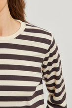 Load image into Gallery viewer, Perfect White Tee Mocha Stripe Rib LS Crew Neck Top