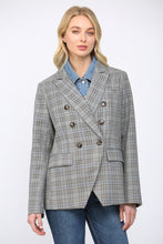 Load image into Gallery viewer, Grey/Blue Denim Shirt Insert Double Breasted Plaid Blazer