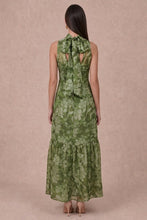 Load image into Gallery viewer, Green Printed Organza Halter Maxi Dress