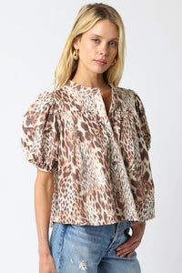 Leopard Puff Slv Button Down Top