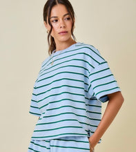 Load image into Gallery viewer, Baby Blue/Green Striped Top + Skort Set