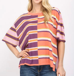 Tangerine Multi Stripe SS Knit Top