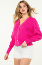 Load image into Gallery viewer, Fuchsia V-Neck Pearl Cardigan