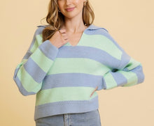 Load image into Gallery viewer, Blue/Mint Striped Collar Sweater