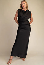 Load image into Gallery viewer, Black Mock Neck Satin Dress