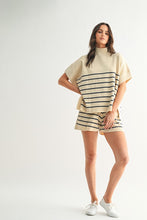 Load image into Gallery viewer, Natural/Navy Striped Knit SS Top + Short Set