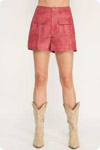 Garnet Rose Side Slit Leather Shorts