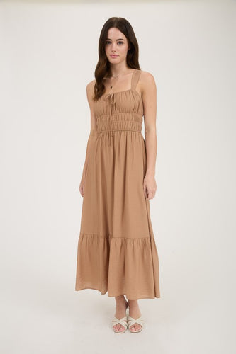 Mocha Frnt Tie Midi Dress
