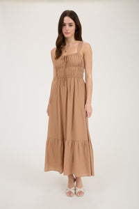 Mocha Frnt Tie Midi Dress
