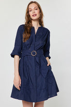 Load image into Gallery viewer, Navy Eyelet Roll-Up Slv Dress w/ Belt
