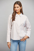 Load image into Gallery viewer, Tan/White Striped Button Down Shirt