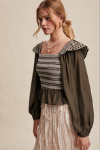 Load image into Gallery viewer, Olive Contrast Stitch Smocked LS Top