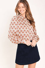 Load image into Gallery viewer, Burgundy Printed LS Button Down Blouse