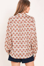 Load image into Gallery viewer, Burgundy Printed LS Button Down Blouse