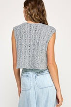 Load image into Gallery viewer, gray cable sweater vest button up