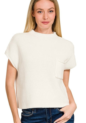 White SS Cropped Sweater