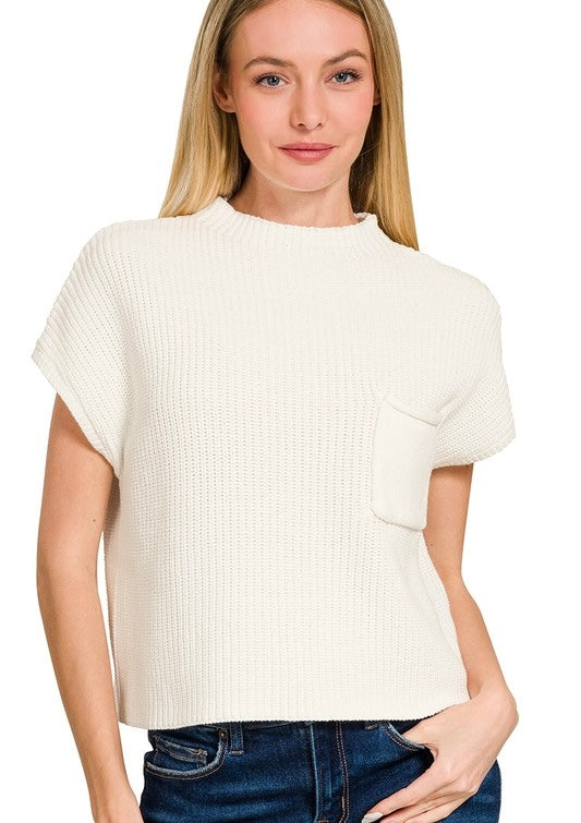 White SS Cropped Sweater