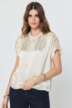 Load image into Gallery viewer, Ecru Satin Shirred Detail SS Top