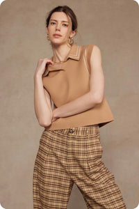 Tan Stitched Slvls Sweater Top