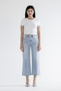 Grizzlies Blue HR Wide Leg Embellished Jeans