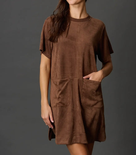 Chocolate Suede Front Pocket Dress