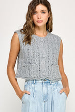 Load image into Gallery viewer, gray cable sweater vest button up