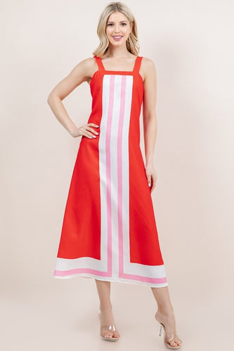 Red/Pink Striped Slvls Square Neck Maxi Dress