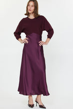 Load image into Gallery viewer, Maroon 3Q Slv Woven Mixed Media Dress