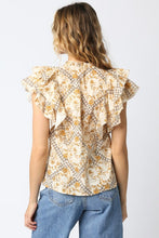 Load image into Gallery viewer, Natural Printed Ruffle Slv V-Neck Top