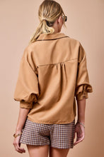 Load image into Gallery viewer, Camel Suede Bubble Slv Button Down Shirt