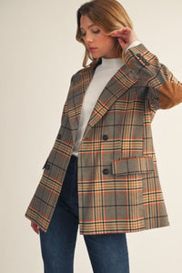 Elbow Suede Detail Plaid Blazer