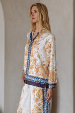 Load image into Gallery viewer, Ivory/Navy Printed LS Satin Button Down Blouse