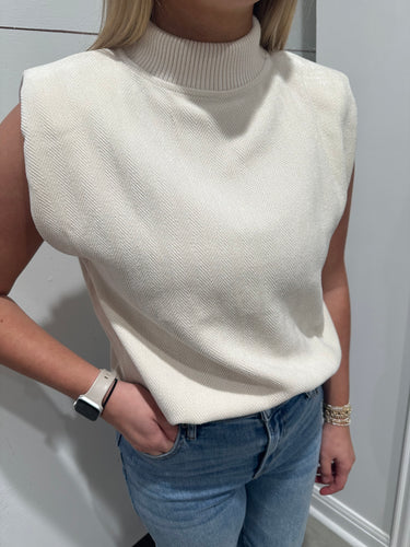 Cream Slvls Mock Neck Suede Top (THML)