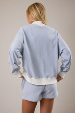 Load image into Gallery viewer, Lt. Blue/Cream Mock Neck Striped Top + Short Set