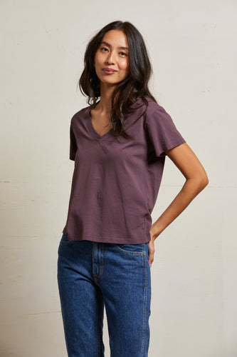 Plum V-Neck SS Cotton Tee