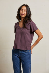 Plum V-Neck SS Cotton Tee