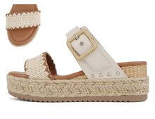Load image into Gallery viewer, Ivory/Raffia Two Strap Platform Sandal