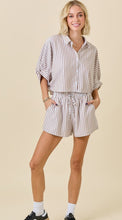 Load image into Gallery viewer, Mocha/White Striped Oversized Shirt w/ Shorts Set