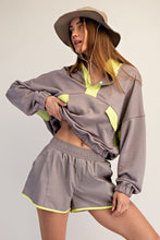 Load image into Gallery viewer, Stone Taupe/Lime Pullover + Short Set