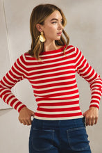 Load image into Gallery viewer, Red Striped Soft LS Sweater Top