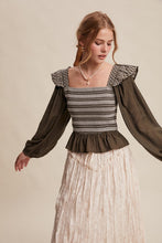 Load image into Gallery viewer, Olive Contrast Stitch Smocked LS Top