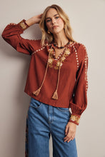 Load image into Gallery viewer, Marsala Boho Embroidered Tassel Blouse