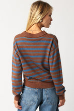 Load image into Gallery viewer, Striped Combo Button LS Knit Sweater Brown