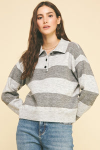 Heather Grey Striped Knit Basic Sweater